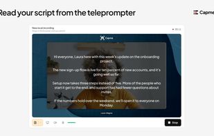 Your script scrolls over the camera while you record, with a speed control and six text sizes.