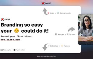 One-click branding setup. Add logo, backgrounds, titles. Record webcam + screen