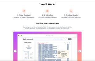 Three-step workflow: upload a document, AI extracts the data, review results
