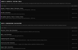 Full tools catalog (2 of 2): audio, math, text, design, and network tools