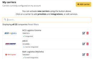 My carriers list