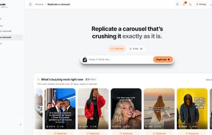 Replicate: paste any TikTok carousel link and get it remade with your product. Same structure, rewritten text, never a copy-paste.