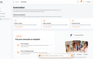 Autopilot: follow a creator or a product, new carousels get remade and delivered every day by email or Telegram.