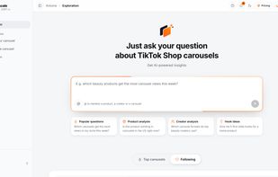 CarouPilot, the AI analyst: ask in your own language, it searches the database and answers with real carousels, products and creators.