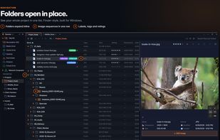 Folders open in place. See your whole project in one list, with image sequences grouped and labels, tags and ratings in view.