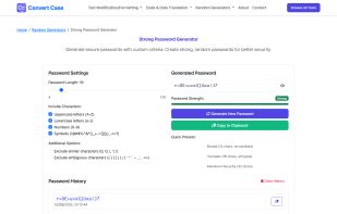 Generate secure passwords with custom criteria. Create strong, random passwords for better security.