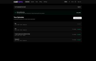 Dashboard — upload episode, see generated content