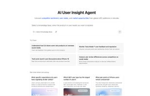 Ask questions in plain language to uncover user needs, competitor sentiment, and market opportunities. Start with your own research question or explore suggested topics.