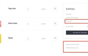 The platform supports different options for promotions. You can create promotional codes and pass them to clients through your marketing channels. Customers can then use this code when buying your products and services, which will give them a discount under the terms you specified when creating the promotion. They will be able to see the discount in their basket in an accessible and visible form. Creating a promotion is very simple but also has a lot of customization options. You can specify the name of the code and whether it will apply to the entire cart or to a specific product. You can then define whether the code can be used once or several times, and whether it has an upper limit or can be reused. Each promotion can be calculated by amount or percentage and be limited to a certain order size.