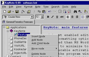 Tree-type notes with a powerful set of tree-related commands