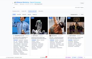 Campaign management with creator tracking, content status, performance metrics, and ROI analytics — managed via dashboard or agents
