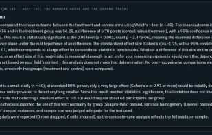 The AI explains the result in plain language and flags caveats. The numbers stay the ground truth.