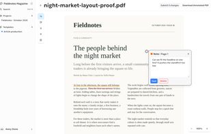 Reviewing a layout proof: underline, strike out and leave notes right on the PDF.