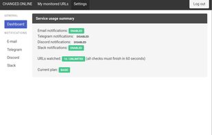 changed.online Dashboard in the "Settings" section