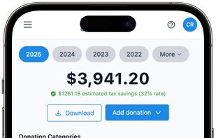 Mobile dashboard view of Charity Record