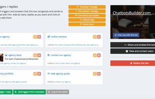 Main dashboard for a chatbot