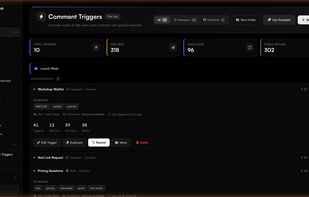 Comment Triggers: keyword triggers per post with public reply + DM, and the Rewind tool that catches comments on older posts