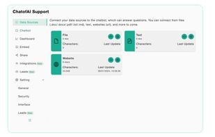 Easily import your data from files (PDF, Doc, Markdown, TXT) or websites, and ChatofAI will train your chatbot using that data.