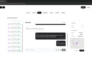 User can see the responses of AI Agent live , beside human agent can start conversation anytime with their customer. Beside, customers public meta data would be shown here for more personalized.