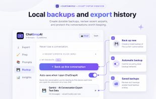 Local backups and export history