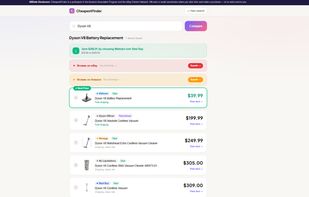 This is a search for Dyson V8. It compares results around the web and lists them from least expensive to most expensive.