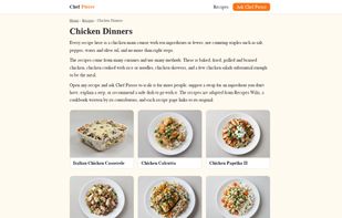 Recipe pages grouped into collections, such as Chicken Dinners