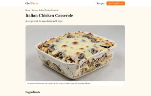 A recipe page on desktop, with an AI-generated illustration