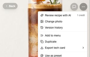 mobile version. Drink context menu.