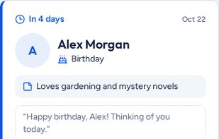 See the date, personal note and ready-made message.