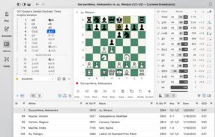 Library: browse your databases with the board, the engine and an opening explorer that shows how every move from the current position has scored.