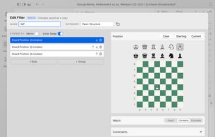 Search by position, material, pawn structure, move sequences and motifs.