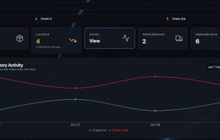 Inventory activity chart showing check-ins and check-outs over time
