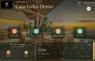 Chucho Stay: the optional in-property tablet with house information, food and groceries, activities, weather, and local services.