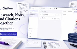 CiteFlow research notes and citation manager for organizing sources, PDFs, bibliography, and literature review on Windows.