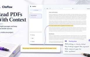 CiteFlow PDF reader with contextual highlights and source notes for faster academic research workflows.