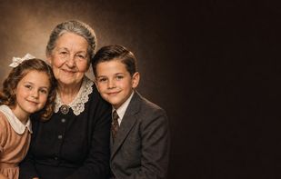 Clarivnt AI old photo restoration: compare a faded family portrait with its naturally restored result.