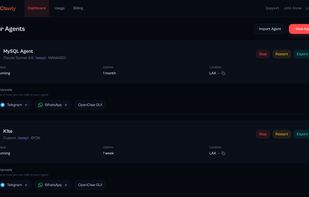 Dashboard with a list of AI agents running