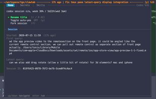 The tmux popup for agent sessions, skills, and controls.