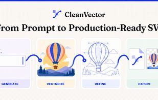 Compare raster and vector results, refine colors and shapes, then export SVG or transparent PNG.