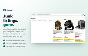 Amazon and Walmart search with the junk removed. Dropship clone farms collapse into quiet "click to reveal" placeholders, all filtered locally on your 