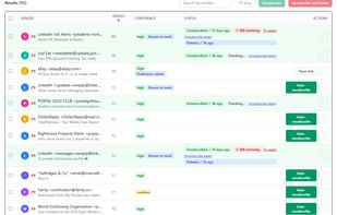 Scan results - every newsletter and marketing sender in one table with one-click unsubscribe