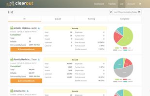 Uploaded, completed, running lists. Download completed list (List dashboard)