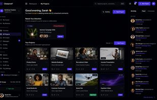 Browse and manage every project across your workspace with filters for drafts, reviews, approvals, and completed work.