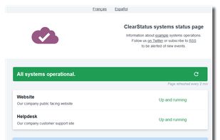 Main status page with scheduled maintenance and language switcher