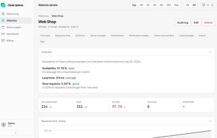 Monitor detail: availability, load time, statistics and outages