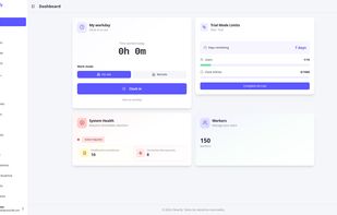 Admin dashboard showing today's clock-ins, team status, and real-time attendance overview at a glance