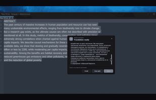 Translate highlighted text and copy the result from the popup.