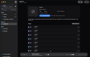 Audio CD import without Apple Music. Look Up Online fills in the album, artist, song names, year, genre and cover from MusicBrainz, then the CD is imported in Apple Lossless or AAC.
