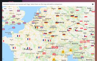 Pick locations for climate comparison from the map.