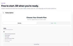 Pricing — free tier with 30 minutes per month, paid plans from $9.